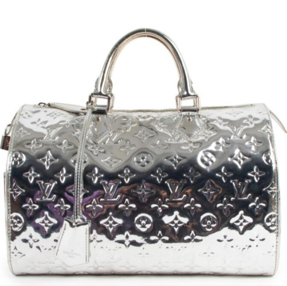 Louis Vuitton Limited Edition Silver Metallic Monogram Miroir Speedy 35 Bag. - Picture 13 of 16
